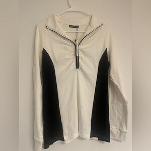 Men's Black and White Zip-Up Sweater